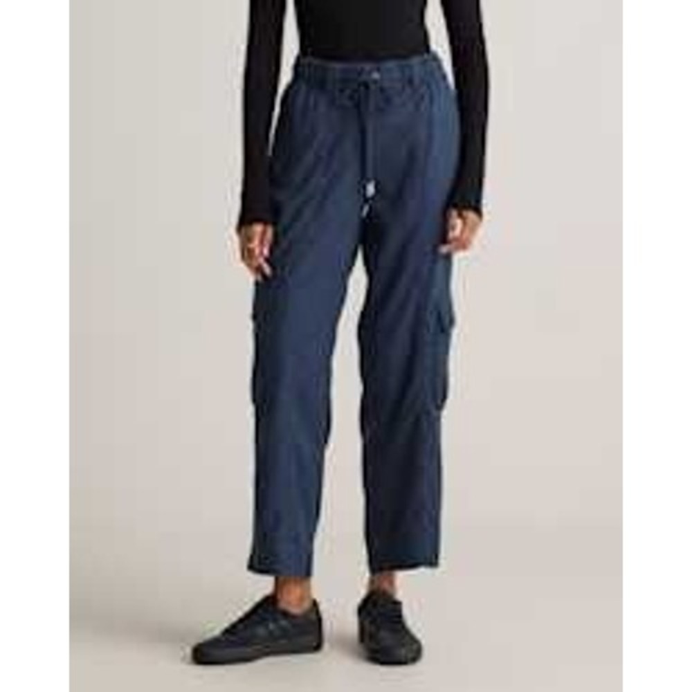 Quince Cargo Pants Womens M Blue Vintage Wash Tencel Drawstring Gorpcore Casual